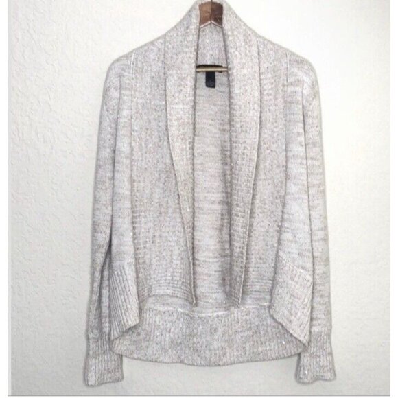 INC Cardigan Sweater Ivory Cream Brown Shimmer XL Extra Large Thick Cotton NEW - Picture 2 of 11